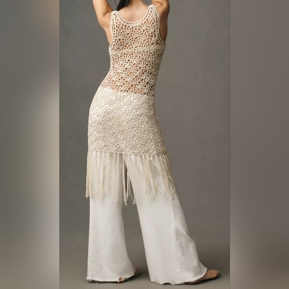 Blue Tassel Anthropologie Crochet Fringe Tank Tunic Coverup Dress, Tangerine, OS - Picture 5 of 11